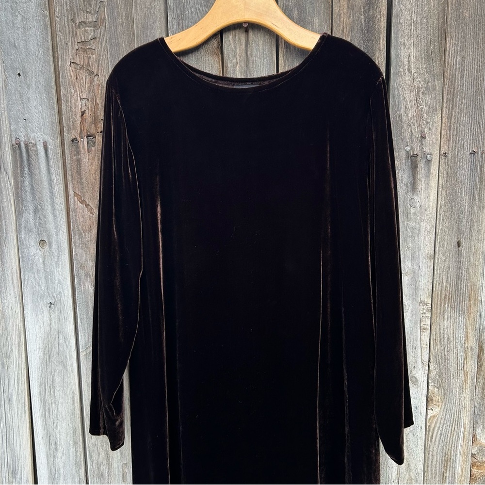 Eileen Fisher Stretch Velvet Maxi Dress Bateau Neck Brown L - Picture 2 of 15